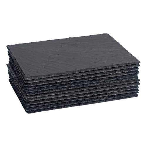 Image of Argon Tableware Rectangle Slate Placemats - 30 x 20cm - Pack of 12 - Black Natural Stone Slate Dinner Mats Dinnerware Plate Placemats for Kitchen, Home, Bar, Restaurant, Weddings, Events