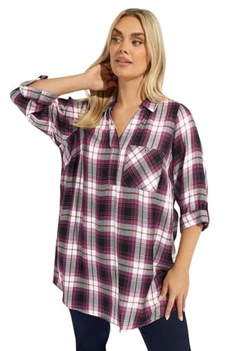 Image of Yours Curve & Pink Check Overhead Shirt - Women's - Plus Size Curve
