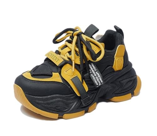 Image of Womens Chunky Platform Trainers Fashion Comfort Casual Cute Campus Lace Up Walking Running Shoes Tennis Sneakers Yellow 6