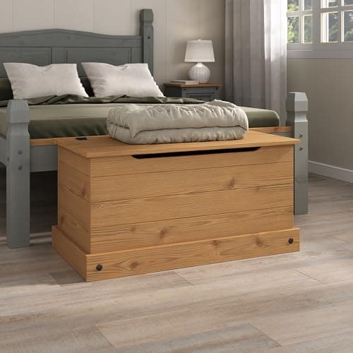 Image of Mews Corona Pine Ottoman Bedding Box Toy Chest Traditional Mexican Solid Wood