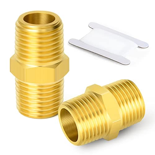 Image of ERGAOBOY 2 Pcs Brass Reducing Hex Nipple Pipe Fitting, 1/4" BSP Male x 1/4" BSP Male Straight Connector