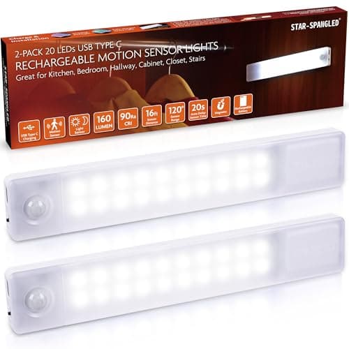 Image of STAR-SPANGLED 8 inch Rechargeable Motion Sensor Lights Indoor, USB Stick on LED Magnetic Light Battery Powered for Stairs, Cupboard, Wardrobe, Closet, Cabinet, Kitchen, Hallway (Cool White, 2 Pack)