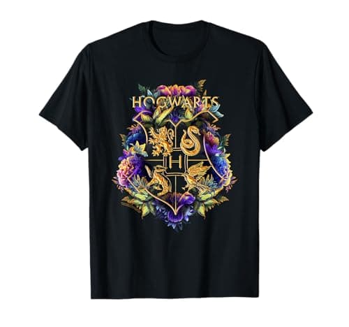 Image of Harry Potter Hogwarts Multi-Colored Floral Crest T-Shirt
