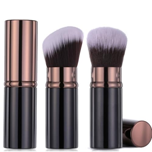 Image of Retractable Makeup Brush, 2 Pcs Portable Kabuki Foundation Brush Travel Size Face Blush Brushes with Cover Professional Cosmetic Tools for Blush Bronzer Buffing Loose Powder