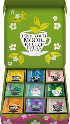 Image of Clipper Tea Organic Herbal & Green Tea Selection Gift Box, Eco Friendly & Fair Trade, Assorted Individually Wrapped Tea Bags, 1 Sampler Box with 45 Unbleached Tea Bags