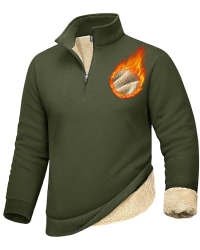 Image of MAGCOMSEN Men's Fleece Jumpers 1/4 Zip Sweatshirts Outdoor Casual Pullover Cotton Long Sleeve Tops Army Green-M