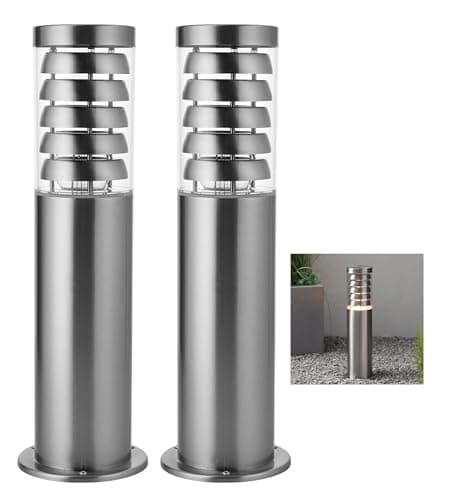 Image of National Lighting Tango IP44 Rated Brushed Stainless Steel Bollard Light Fixture for Outdoors - E27 Pedestal Post Light - LED Compatible Garden Post - Walkways, Pathways, Driveways - 450mm, 2-Pack