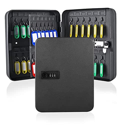 Image of Qulable Combination Key Safe - Wall Mounted Key Box 48-key Steel Key Cabinet - Key Lock Box Outdoor with Code & 50 Key Tags Keysafe Outside Large (Black)