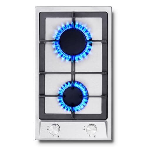 Image of SNDOAS Gas Hob 2 Burners, 30cm Stainless Steel Cooktop with 2 Burners, 4200W, Built-in Gas Cooker NG/LPG Convertible, Silver Metallic Finish and Automatic Ignition, Flame Failure Protection