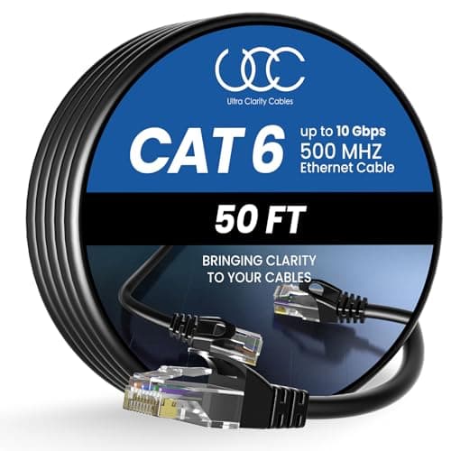 Image of Ultra Clarity Cables Ethernet Cable Cat6 15M/50ft High-Speed 10Gbps LAN Cable with Gold Plated RJ45 Connector for Router, Modem, PC, Switches, Hub, Laptop, Black, 1 Pack