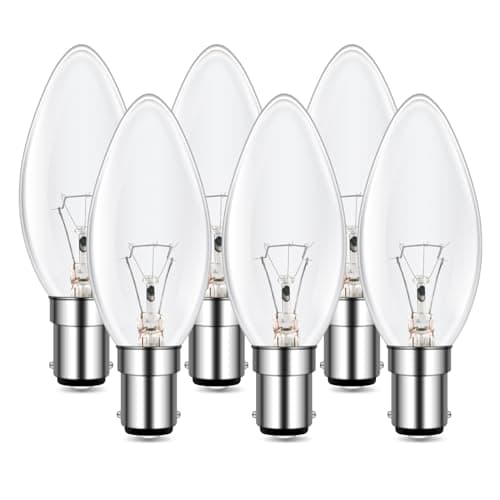 Image of Caldarax SBC B15 Small Bayonet Clear Candle Bulbs, C35 Candle Light Bulb, Dimmable Warm White 2700K, 400 Lumen, AC 230V, Small Bayonet Light Bulb, for Chandeliers, Desk Lamp, Ceiling Fixture, 6 Pack