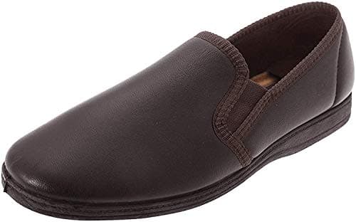 Image of Men's Leather Slippers HADLEY twin gusset BROWN size 8