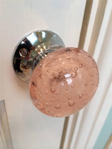 Image of Beautiful Pair of Large Light Pink Contemporary/Retro Round Smooth Bubble Glass Chrome Mortice Door Knobs/Handles