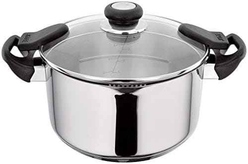 Image of Judge Vista Draining Stainless Steel Huge Cooking Pot with Pouring Lip Draining Pan, 24cm 4L, Glass Strain & Pour Lid, Induction Ready, Oven Safe