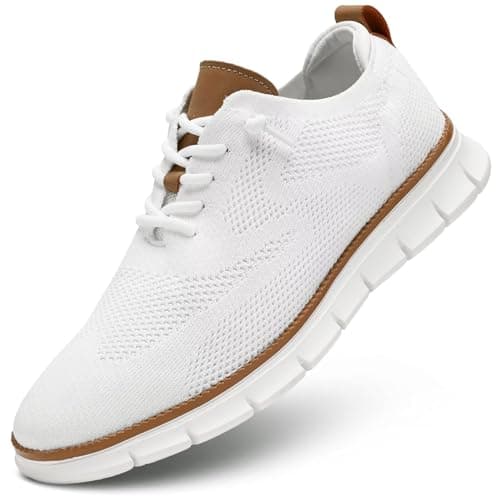 Image of Mens Business Oxford Shoes Mesh Casual Sneakers Lightweight Breathable Work Office Dress Shoes Comfortable Walking Trainers for Men White