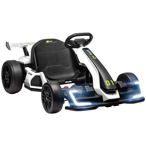 Image of HOMCOM 24V Electric Go Kart for Kids, Ride On Racing Kart with Adjustable Seat, Battery Powered Drifting Ride On Car with Music, Light, Slow Start, Button Start, Horn, for 6-12 Years, White
