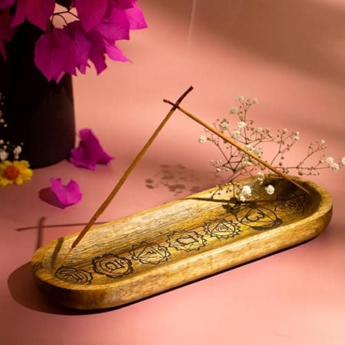 Image of DUGAN Seven Chakra White Incense Burner Holder –Ash Catcher - Incense Stick Holder - Meditation & Yoga - Great Gift for Any Occasion Size 28x10 cm