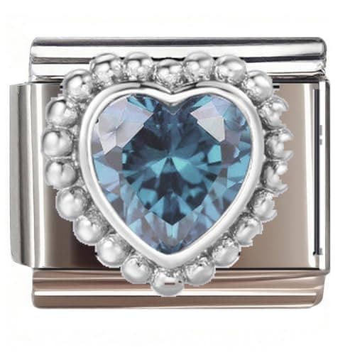 Image of NOOFNO Italian Bracelet Charm,9mm,Blue Heart Zircon Beaded Border,Beauty & Manicure > Colored Zircon