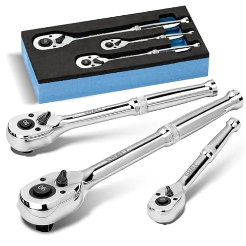 Image of Shall 90-Tooth Ratchet Wrench Set | 3-Piece 1/2", 3/8" & 1/4" Drive | Quick-Release & Reversible | High-Torque Seamless Ratcheting for Mechanics
