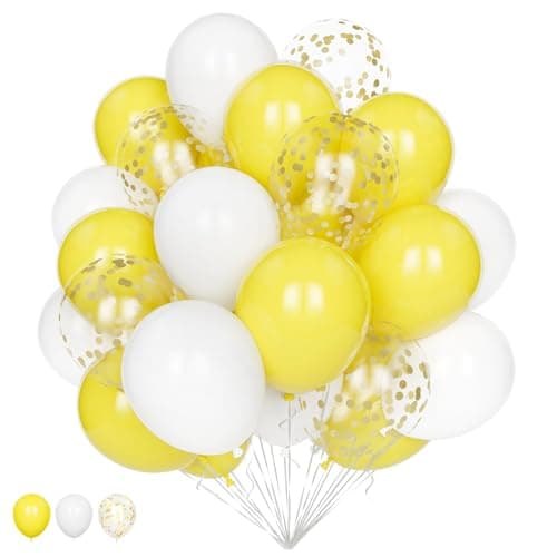 Image of Yellow and White Balloon Set, 20Pcs 12 Inch Gold Confetti and Helium Latex Pack for Birthday Wedding Anniversary Baby Shower Party Decorations