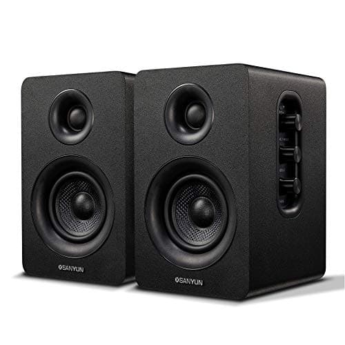 Image of Sanyun SW208 3" Active Bluetooth 5.0 Bookshelf Speakers - 60W Carbon Fiber Speaker Unit - Built-in 24bit DAC - Dynamic 3D Surround Sound - 2.0 Computer PC Monitor Gaming Speakers (Pair, Black)