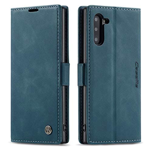 Image of QLTYPRI Case for Samsung Galaxy Note 10, Vintage PU Leather Wallet Case [Card Slot] [Kickstand] [Magnetic Closure] Shockproof Flip Cover Compatible with Samsung Galaxy Note 10 - Blue