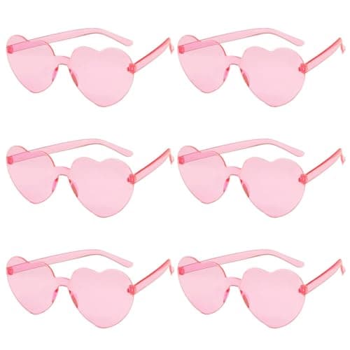 Image of Wvbzf 6 PCS Pink Heart Shaped Sunglasses, Ladies Fashion Rimless Pink Glasses for Shopping, Beach, Outdoor, Party