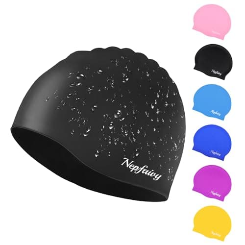 Image of Nepfaivy Kids Swimming Cap Waterproof - Updated Size Silicone Swimming Hat Kids, Comfortable Anti Slip Boys and Girls Swimming Cap, Stretchable and Durable Swim Cap for Children 6-14 Years (Black)