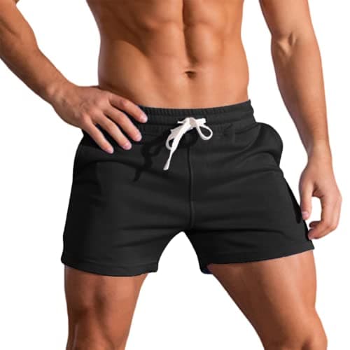 Image of Men's 3 Inch Running Shorts Gym Training Bodybuilding Short Breathable Cotton Sports Shorts Black L