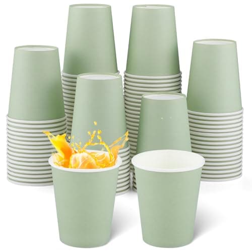 Image of NatNarr 100 Pack Sage Green Paper Cup, 9oz Sage Green Baby Shower Cups Disposable Paper Cups, Drinking Cup for Wedding Birthday Woodland Baby Shower Party Supplies