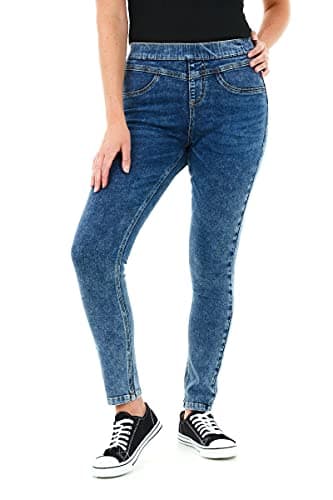 Image of M17 Women Ladies Denim Jeans Jeggings Sculpt Pull On Skinny Fit Casual Cotton Trousers Pants with Pockets (24, Acid Blue)