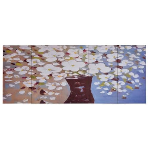Image of Canvas Picture Set, Flowers in Vase, Multicoloured, 150 x 60 cm, 5-Piece Wall Picture on Canvas with Wooden Frame, Waterproof and Ready to Assemble, for Living Room, Bedroom, Office, Decoration
