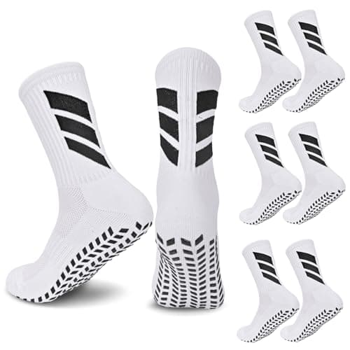 Image of YXBDQDJCF 3 Pairs Grip Socks Football, Football Grip Socks Kids Breathable Soft Non Slip Sports Sock for Junior Basketball Tennis Cricket Rugby Yoga Running Hiking (9 Years, 12 Years, White)