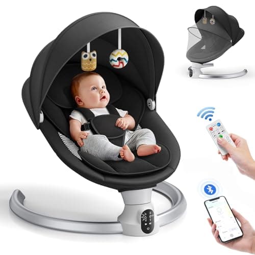 Image of Aoykkii Electric Baby Bouncer Chair with Mobile App Control,Remote Control and IMD Touch Panel,Electric Baby Swing with 5 Swing Amplitudes 3-Stage Timer,Soft Padded Lamb Newborn Bouncer (Black)