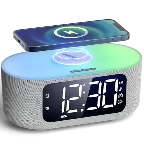 Image of LIORQUE Alarm Clock Bedside with Qi Wireless Charging Smart Alarm Clock LED Display, FM Radio, Bluetooth Speaker, Mains Powered, Auto Dimming, Dual Alarms, Weekend Mode, Sound Sleep Feature