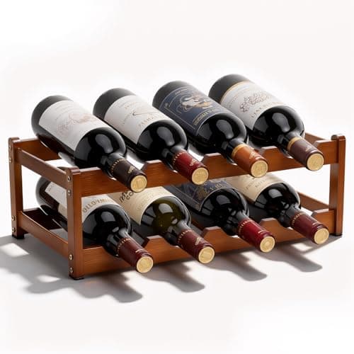 Image of Fentar 8 Bottle Wine Rack, 2-Tier Sturdy Wine Bottle Holder, Bamboo Wine Racks Free Standing, Space-saving Bottle Storage Organizer Shelf for Kitchen, Bar, Cellar Cupboard Display(43x23.5x15cm)