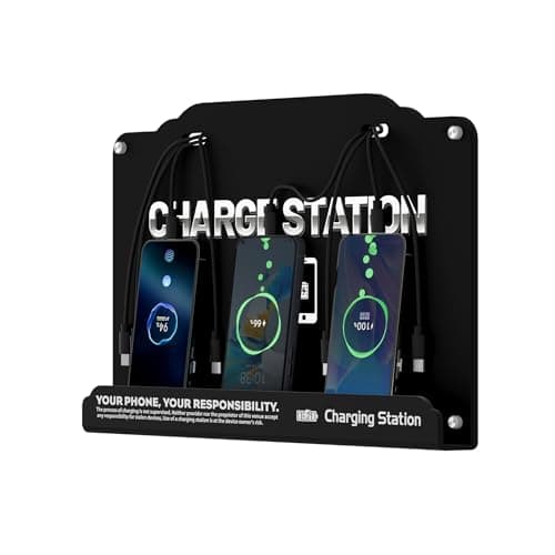 Image of Wall Mounted 8 Port Charging Station with Fast Charigng Cables – Multi Device Charging Dock for Office, Hotel & Public Spaces | Compatible with iPhone ipad Smartphone Tablets Android Port (Black)