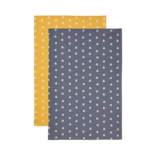 Image of Ulster Weavers Bees Tea Towels - Set of 2, Made from 100% Cotton - With Modern Navy Bee Insect Print Design, Yellow Trimming - Kitchen and Cooking Gifts for Bakers & Chefs - Kitchenware Range