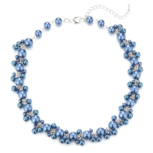 Image of BULINLIN Chunky Pearl Necklaces Statement Pearl Choker Necklaces for Women with Small Pendant Handmade Costume Jewellery Gifts for Mum Mothers Day(Dark Blue)