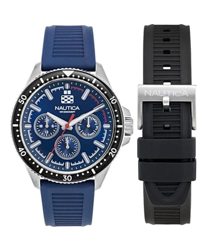 Image of Nautica Men's NCT Windrose 46mm Watch, Blue-Black/Blue/Silver, Classic