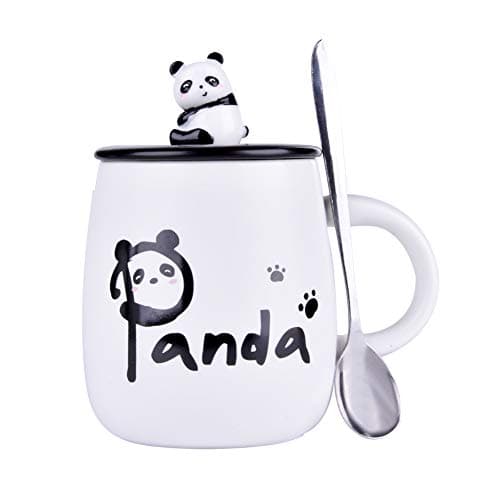 Image of Panda Mug Cute Ceramic Coffee Mug with 3D Pandas Lid and Spoon, Cute Cups Novelty Coffee Tea Cup Milk Christmas Mug Birthday Panda Gifts for Women Girls Boys Her Wife Mum Grandma Teacher Friend