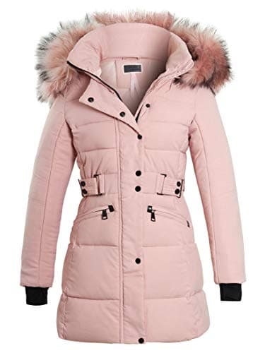 Image of SS7 Womens Longline Puffer Parka Faux Fur Coat Pink