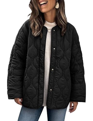 Image of PEHMEA Women's Quilted Jacket Lightweight Button Down Ladies Winter Warm Coat with Pocket(Black-M)