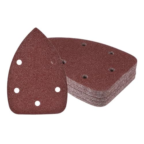Image of Kozelo 25pcs Mouse Sander Detail Sandpaper - [60 Grit, 3.5" x 5.5"] Triangle Hook and Loop Assorted Sanding Pads Sheet for Wood Furniture Polishing Use | 5 Hole, Aluminum Oxide