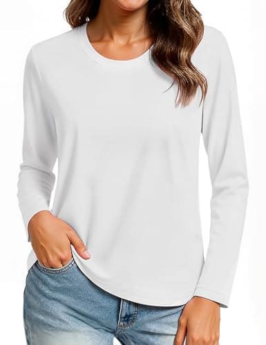 Image of TACVASEN Womens T-Shirts Lightweight Workout Shirts Long Sleeve Tee Shirt Crew Neck Casual Cotton Tops for Women UK, White, M