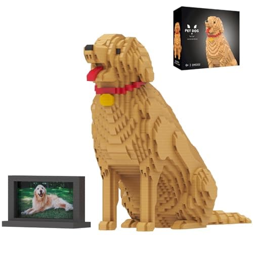 Image of HJPLPXH Animal Dog Adorable Pet Golden Retriever Micro Building Blocks Set with Secret Hidden Storage Box Inside! Ideal Toy for Dog Lovers, Kids & Adults.