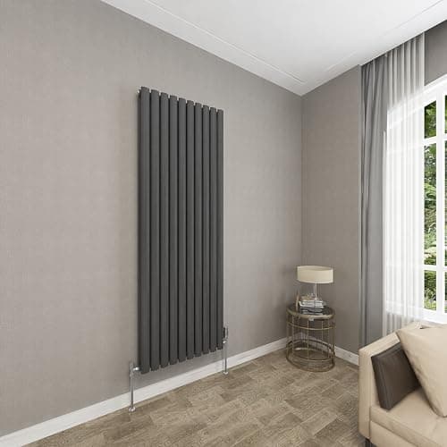 Image of Sky bathroom | 1800x590mm - Modern Anthracite Vertical Double Panel Oval Column Radiator Central Heating Designer Radiator
