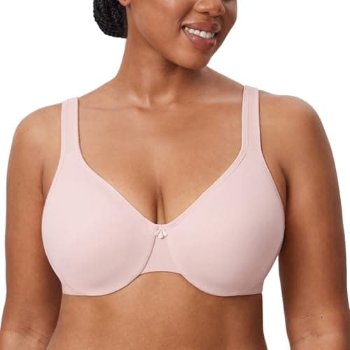 Image of DELIMIRA Women's Minimiser Bra Plus Size Underwired Full Cup Non Padded Seamless Support T Shirt Bra Gentle Rose 34DD