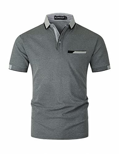 Image of KUNJLELP Men's Regular-Fit Cotton Short Sleeve Polo Shirt Casual Golf Polos,Grey,XXXL