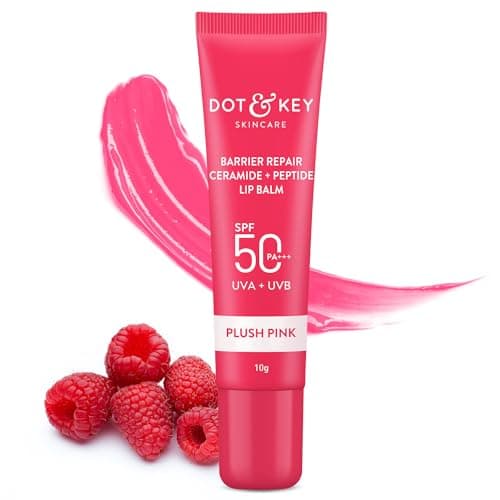 Image of DOT & KEY Ceramide Peptide Barrier Repair Lip Balm Spf 50, Pa+++ Plush Pink|Uva/Uvb Protection|Soft Tinted Moisturizer|Prevents Pigmentation|Lip For Women|10Gm, Normal